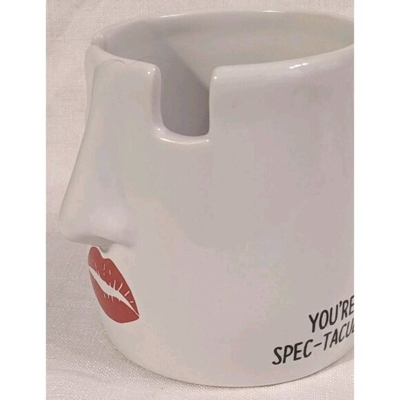 Lenny Mud Eyeglass Holder You're Spectacular Ceramic Red Lips Pencil Cup Planter - Picture 6 of 14